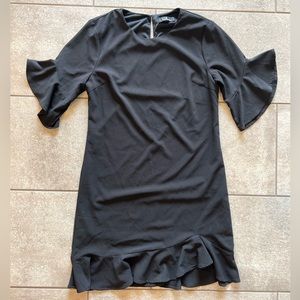 Lulus Black Dress Ruffle Bottom Bell Sleeves